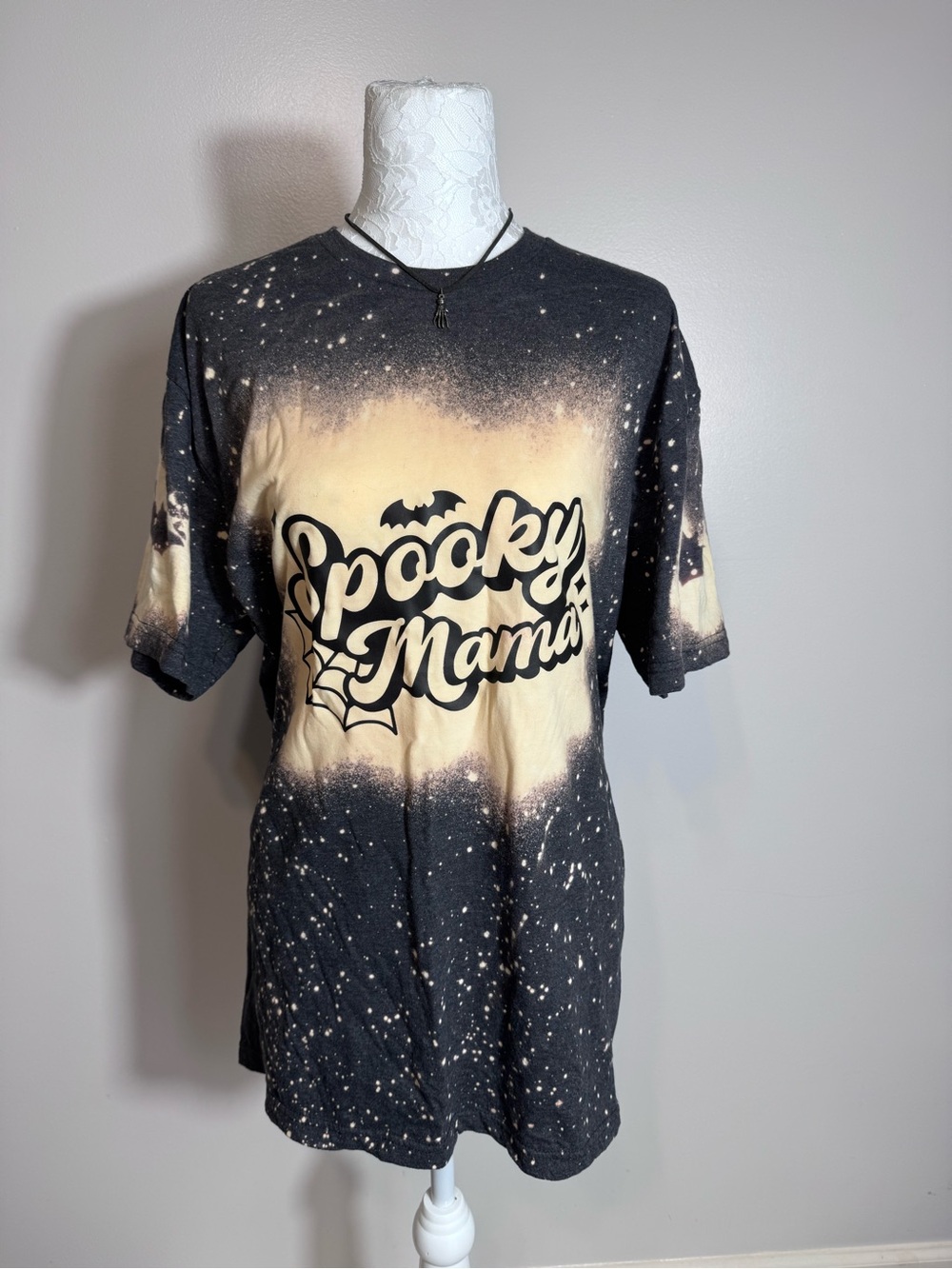 Gildan Black & Cream "Spooky Mama" Bleach Graphic Tee